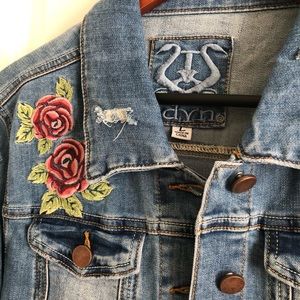Rose Embroidered Jean Jacket with Distressing L